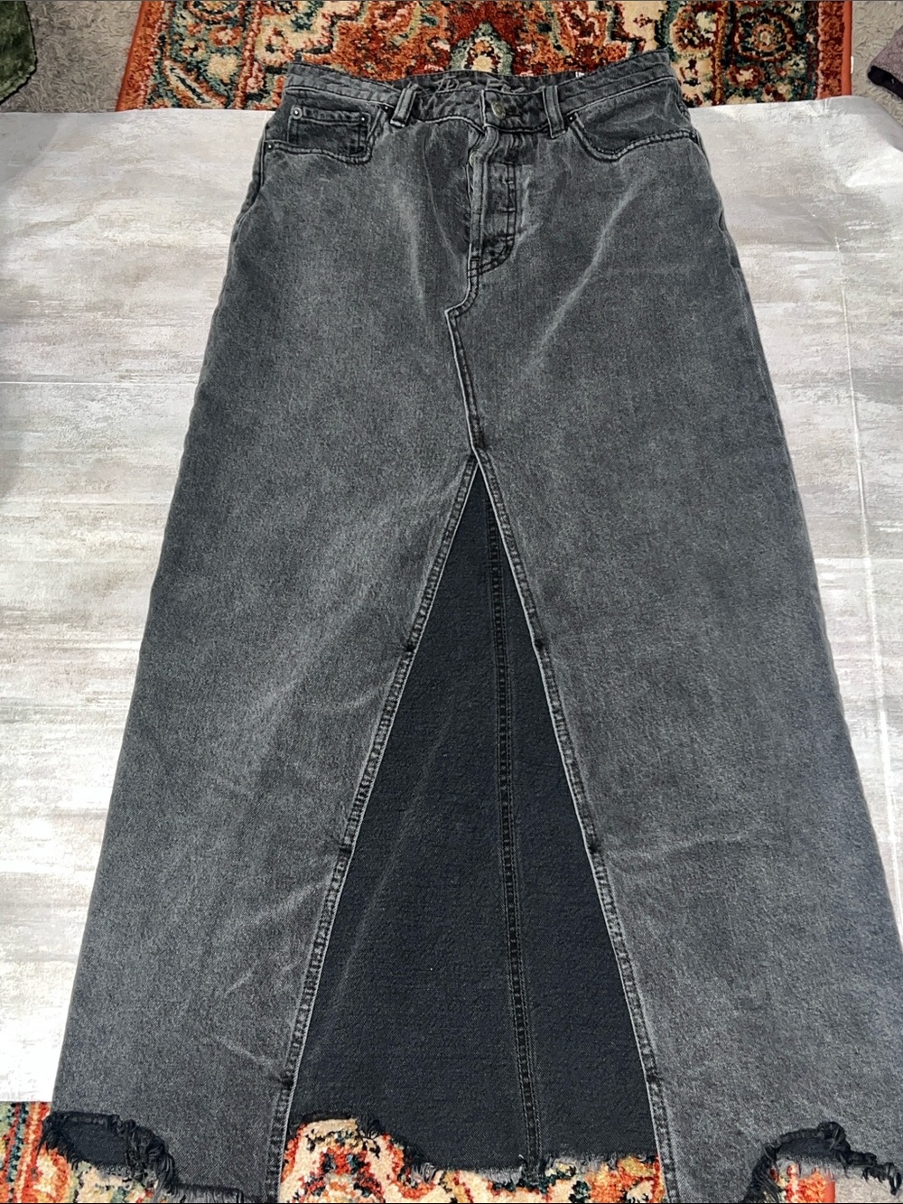 We The Free come as you are Washed Black Denim Maxi Skirt with Front Slit